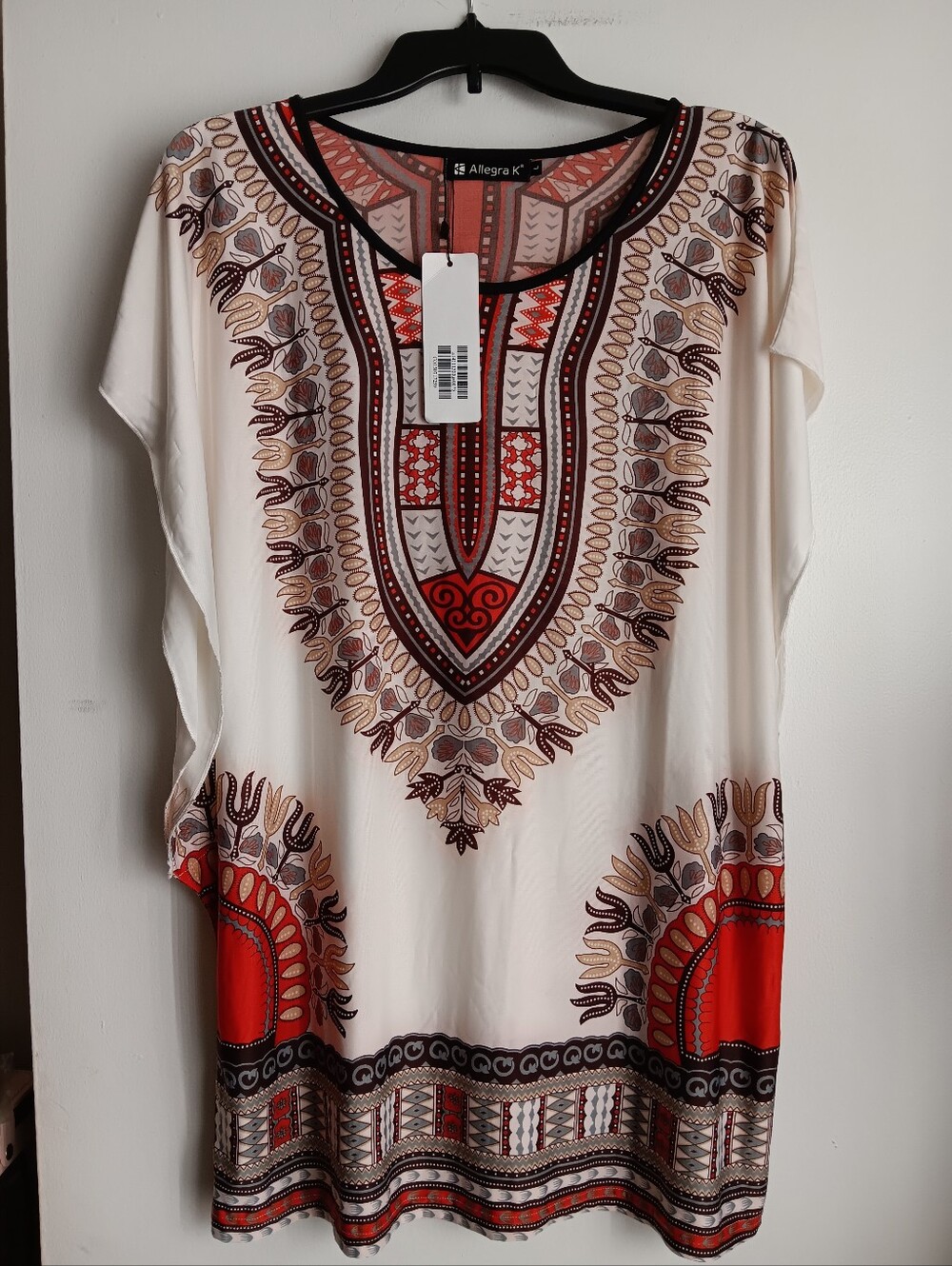 3 For $13🧡Allegra K Cream Tunic with Red and Brown Ethnic Print
